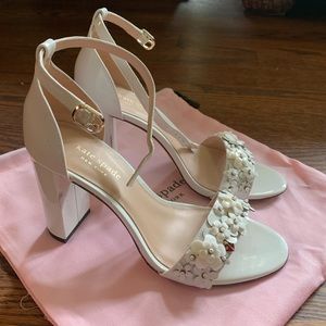 Kate Spade White Heels with Floral Beaded Detailing, Size 7